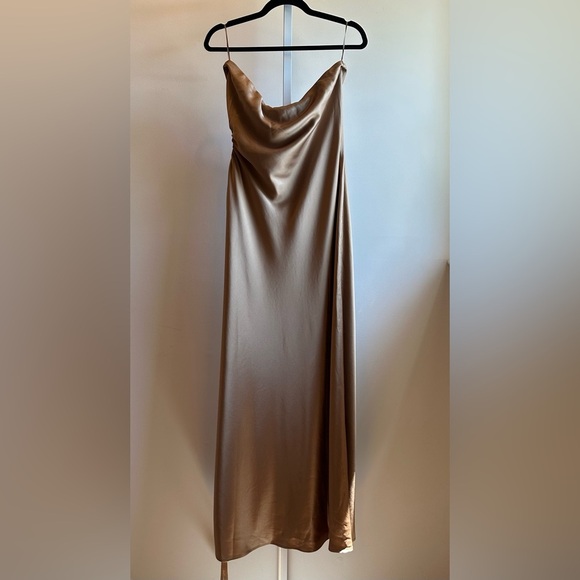 NEW Reformation Nevaeh Satin Midi Dress Sz XL Chanterelle Brown Cutout - Picture 4 of 9